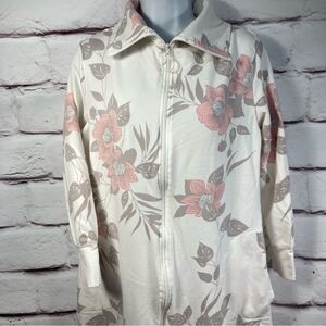 Miss Elaine Sweatshirt SZ PS Zipper Robe Pink Gray Floral Print House Dress Mumu